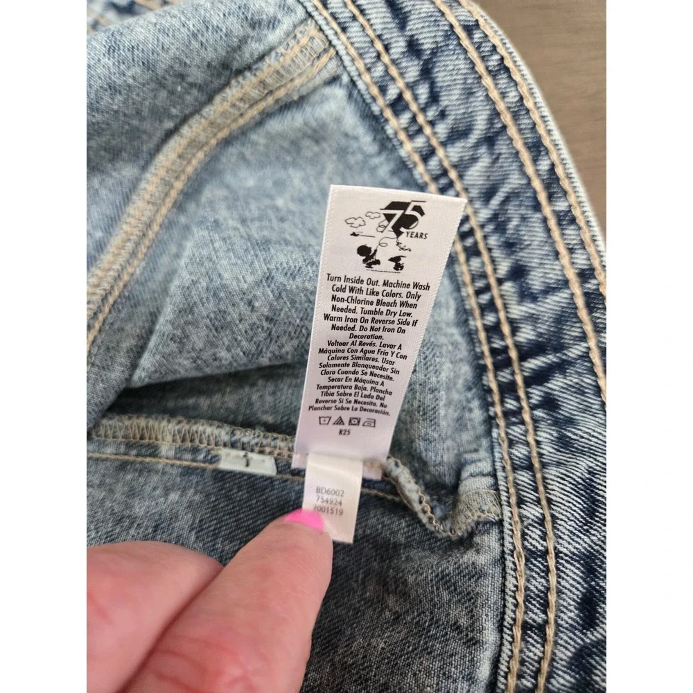 Justice Peanuts Snoopy Denim Jacket Faux Shearling Acid Wash Patches Blue XLPlus
